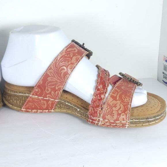 L'artiste Spring Step Women's Astra EU38 US7,5 Leather Red Hand Painted sandals - Picture 7 of 13